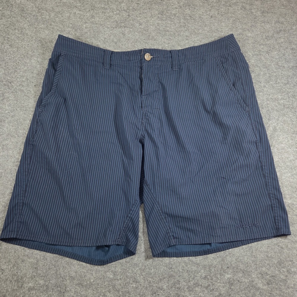 Patagonia Wayfarer Drawstring Outdoor Walking Hiking Striped Shorts Blue Size 35